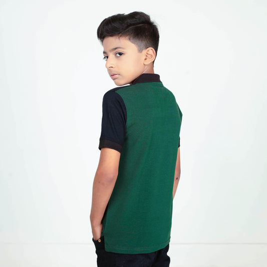 Junior Classic - Cotton Lycra Boys Polo T-Shirt - Black/Green