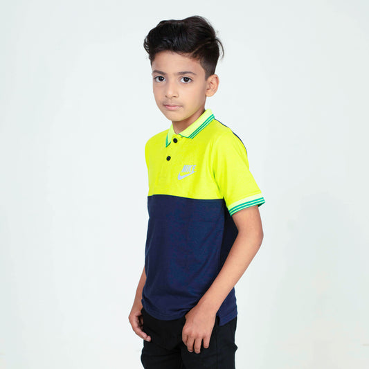 Junior Classic - Cotton Lycra Boys Polo T-Shirt - Yellow/Blue