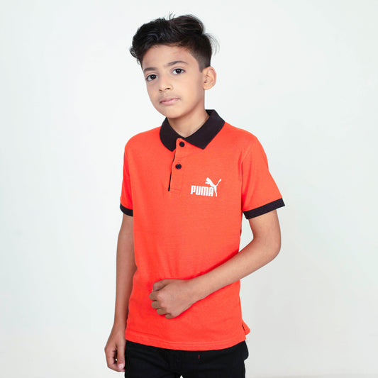 Junior Classic - Cotton Lycra Boys Polo T-Shirt - Orange