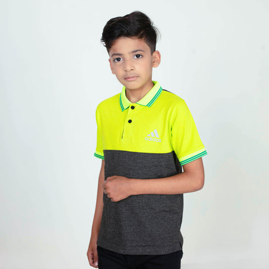 Junior Classic - Cotton Lycra Boys Polo T-Shirt - Yellow/Grey