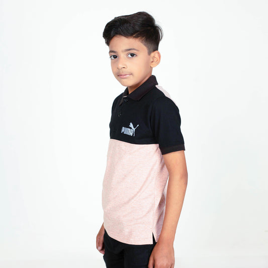 Junior Classic - Cotton Lycra Boys Polo T-Shirt - Black/Pink