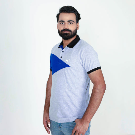 Men’s Cotton Comfort Polo T-Shirt - Charcoal/Indigo