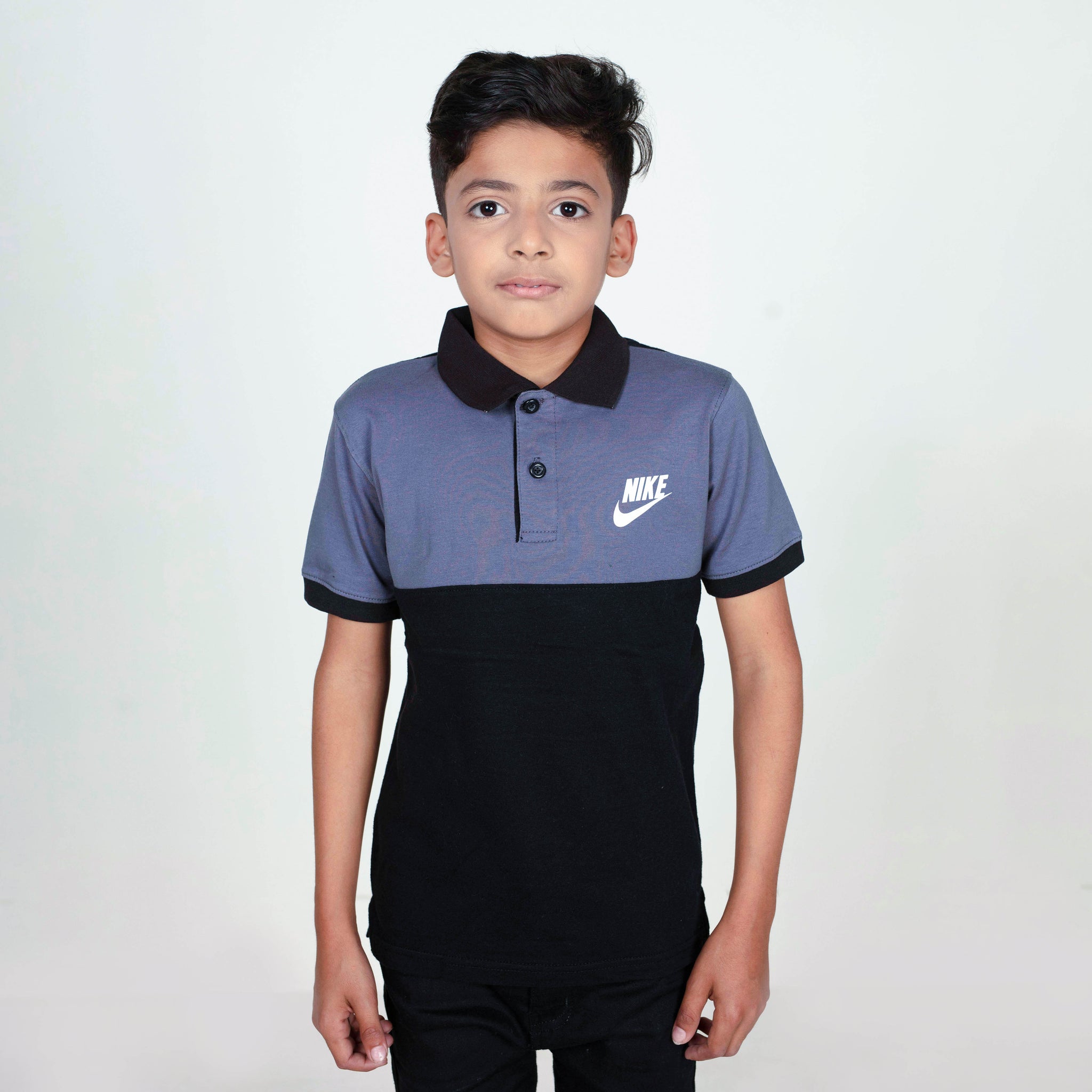 Junior Classic - Cotton Lycra Boys Polo T-Shirt - Grey/Black