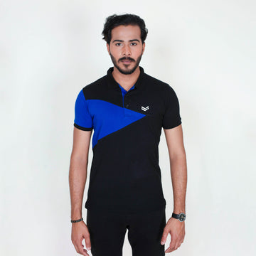 Men’s Cotton Comfort Polo T-Shirt - Black/Indigo